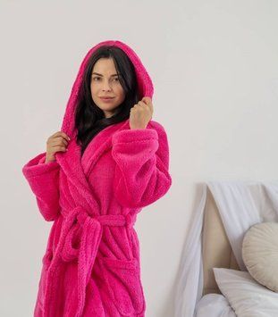 Жіночий халат із махри | Комір шаль | Кишені | S/M&ndash;L/XL | З Капюшоном  Модель 1083 ___M/L фото