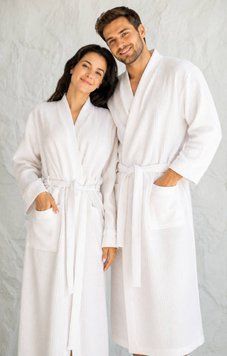 Вафельний парний халат унісекс білий 100% бавовна S/M&ndash;2XL/3XL Код: 1120_S/M фото