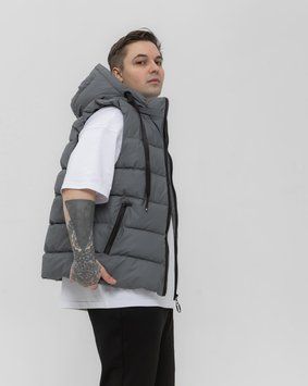 Чоловіча безрукавка пухова графіт з капюшоном Jl5_S фото