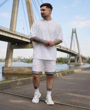Літній білий чоловічий комплект футболка oversize та шорти бавовна _k26_S фото