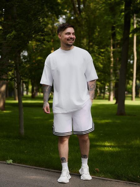 Літній білий чоловічий комплект футболка oversize та шорти бавовна _k26_S фото