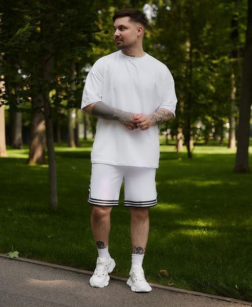 Літній білий чоловічий комплект футболка oversize та шорти бавовна _k26_S фото