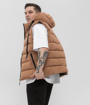 Стильна чоловіча жилетка S&ndash;XL з капюшоном бежева Jl4_S фото