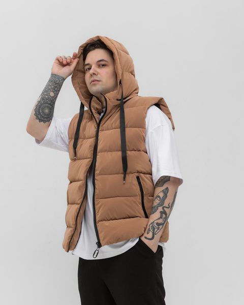 Стильна чоловіча жилетка S&ndash;XL з капюшоном бежева Jl4_S фото