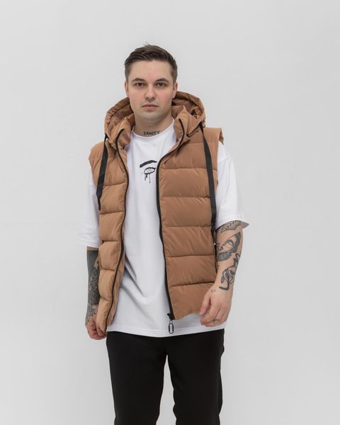 Стильна чоловіча жилетка S&ndash;XL з капюшоном бежева Jl4_S фото