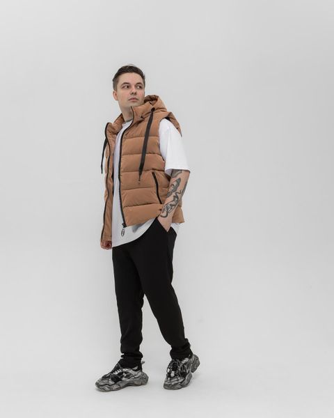 Стильна чоловіча жилетка S&ndash;XL з капюшоном бежева Jl4_S фото