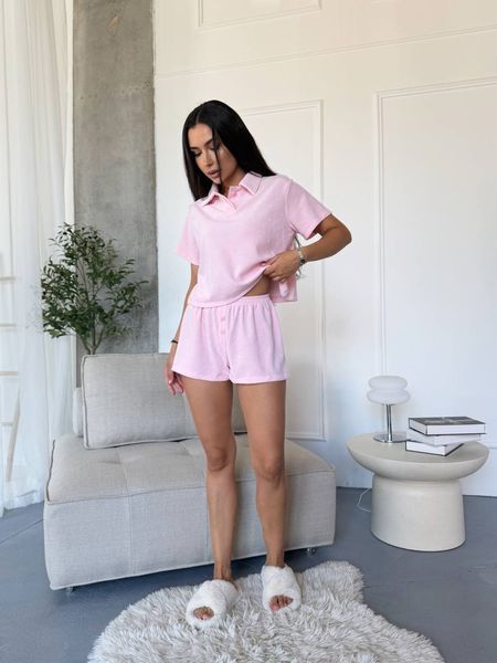 Жіноча велюрова рожева піжама поло 100% бавовна | XS/S&ndash;XL/XXL 1160_XS_S фото