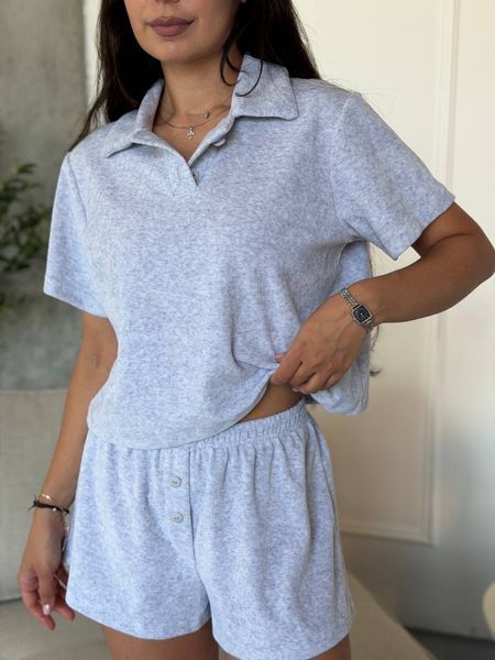 Жіноча велюрова меланж піжама поло 100% бавовна | XS/S&ndash;XL/XXL 1161_XS_S фото