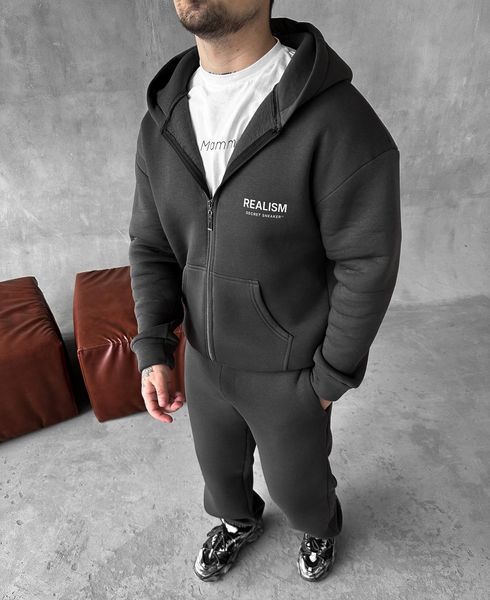 Чоловічий Теплий Графіт Принт S- XL Реалізм Флісовий Спортивний Костюм з Начосом (Худі + Штани) Kos16 _M фото