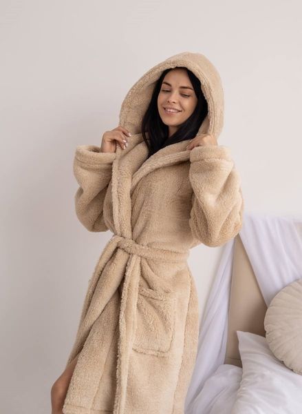 Женский халат из махры | Воротник шаль | Карманы | S/M-L/XL | С Капюшоном Модель 1081 __M/L фото