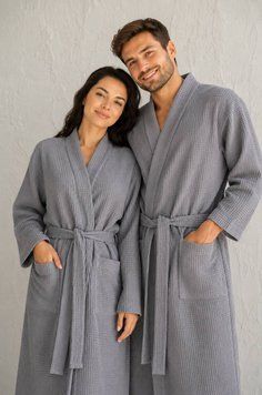 Вафельний парний халат унісекс сірий 100% бавовна S/M&ndash;2XL/3XL Код: 1124_S/M фото