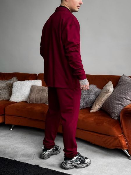 Чоловічий Вільний Замшевий Бордо Костюм | Сорочка + Штани rb12 S фото