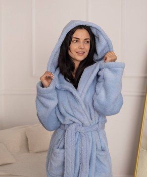 Женский халат из махры | Воротник шаль | Карманы | S/M-L/XL | С Капюшоном Модель 1082  ___M/L фото